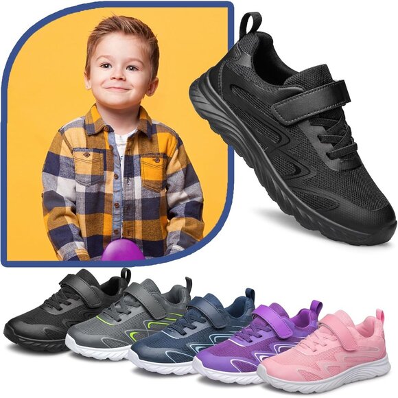 Kids All Black  Athletic Running   School Shoes Sneakers for Little Kid/Big Kid - Picture 3 of 6